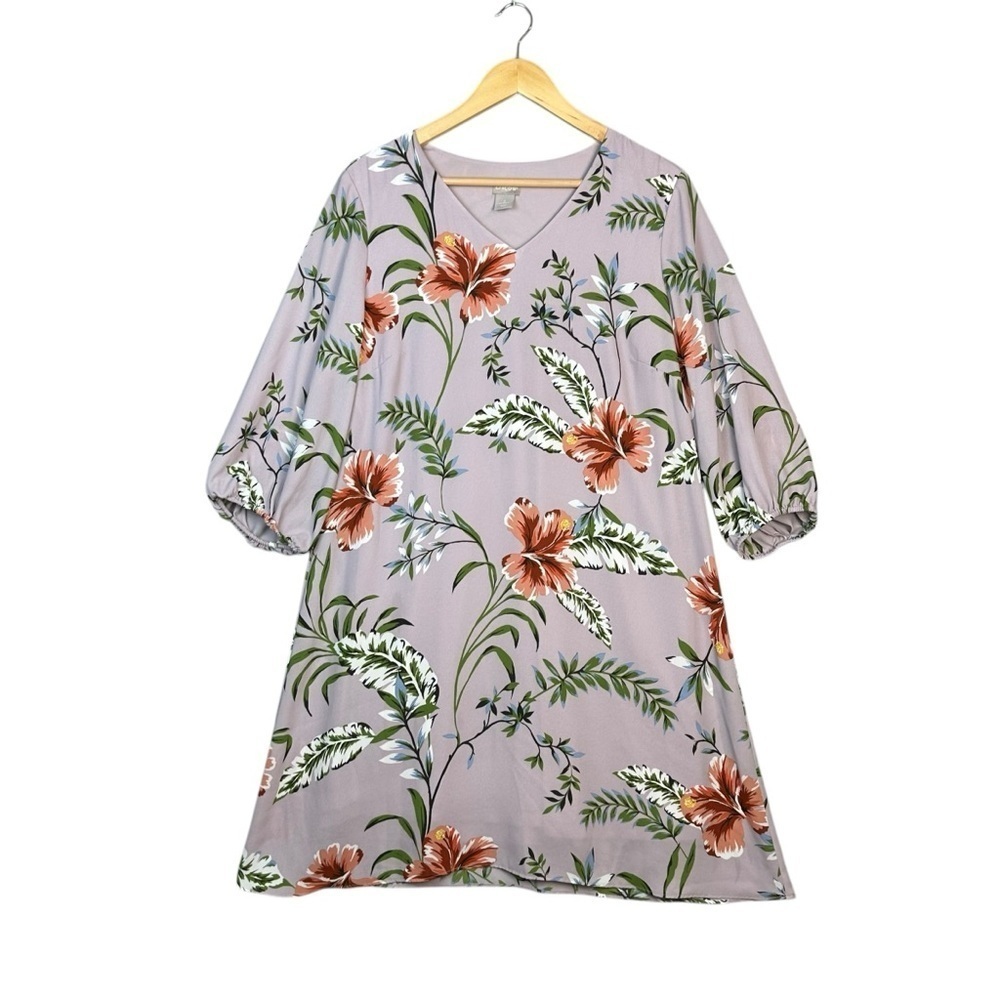Chico's Tunic Dress Size 2 Floral Print Pullover Elastic Cuff Sheer Lined